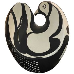 Vintage Handmade Pottery Bird Figurine, Circa 1970's. Mexican Style , MCM Signed